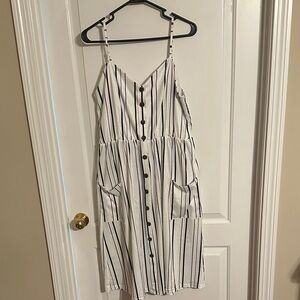 Striped Faux Button-Down Dress with Pockets